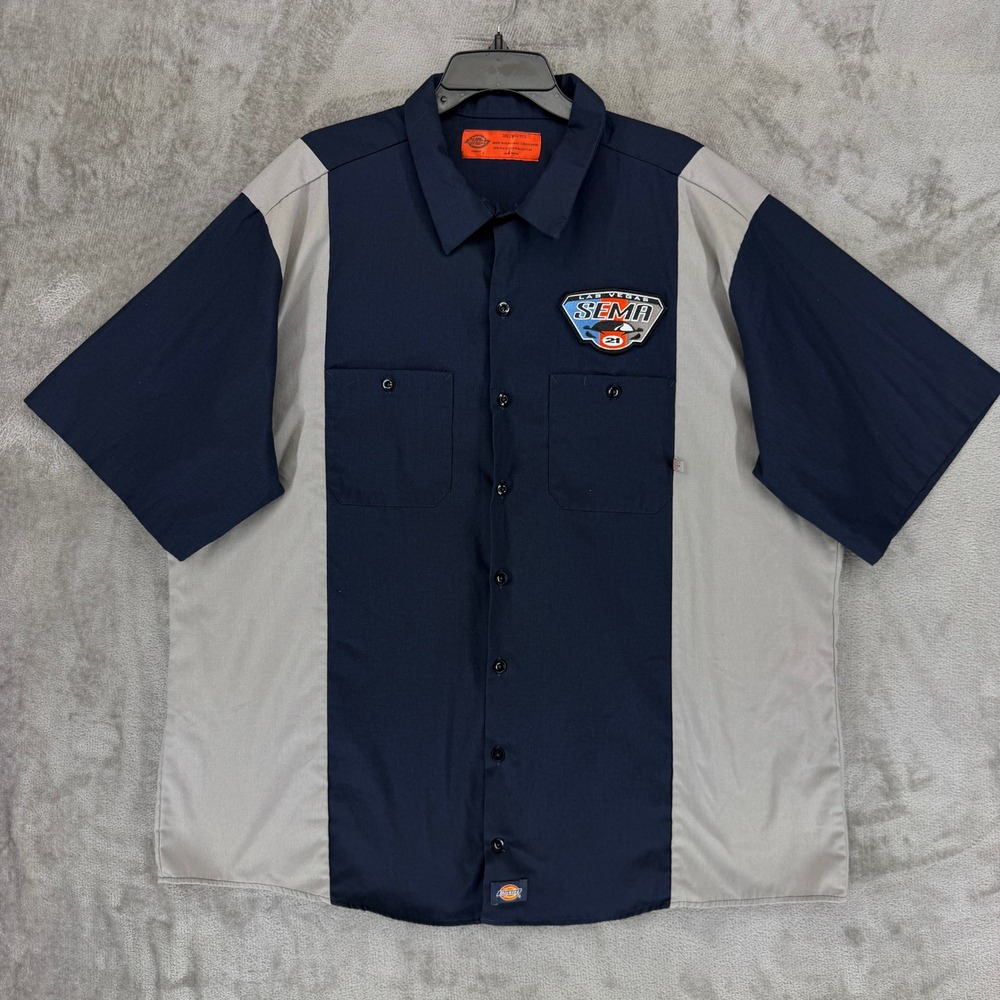 SEMA 21 Dickies Shirt Mens 3XL LS524DNSM Navy Gray Colorblock Work Shirt EUC